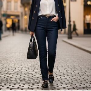 St John Sport Blue Denim Straight Leg  Highrise Jeans 4